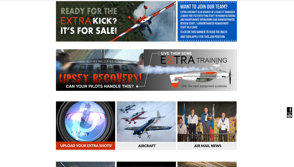 Sito internet EXTRA Aircraft: Blocchi Home Page
